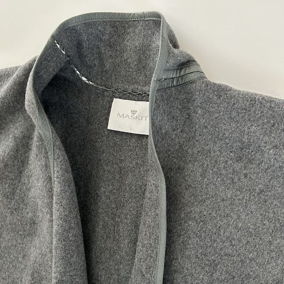 Maskit Wool Cashmere Open Front Jacket Belt Leather Detail Side Pockets Gray - Picture 9 of 15